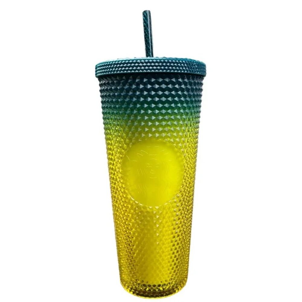 Starbucks Fall 2023 Gradient Lemon Yellow Teal Studded Venti 24 oz. Cold Tumbler
